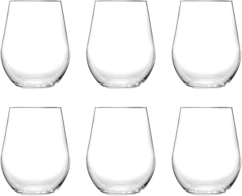 Stemless Unbreakable 20Ounce Crystal Clear Acrylic Plastic Wine Glasses, Sets 6 - Dishwasher Safe, BPA Free