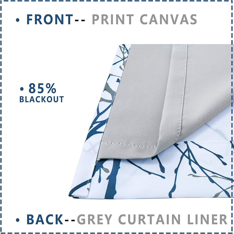 FMFUNCTEX Blue White Curtains for Bedroom 84" Grey Tree Print Half-Blackout Curtain Panel with Liner Branch Curtain for Living Room,50” X 2 Panels Width Grommet Top Sporting Goods > Outdoor Recreation > Fishing > Fishing Rods Fmfunctex   