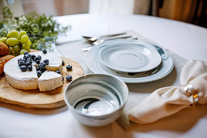 Divitis Home Fusion Porcelain Dinnerware Set 12 Piece, Black round Plates (Soup Bowls, Dinner Plates, Salad Plates), Dish Set, Dinner Plates, Plates and Bowls Sets, Dishes Dinnerware Sets