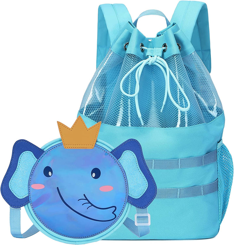 Mygreen Kids Toddler Gym Drawstring Bag Cute Cartoon Zoo Animals Swim Bag Sports Backpack Home & Garden > Household Supplies > Storage & Organization mygreen trade Blue, Elephant, Detachable Medium 