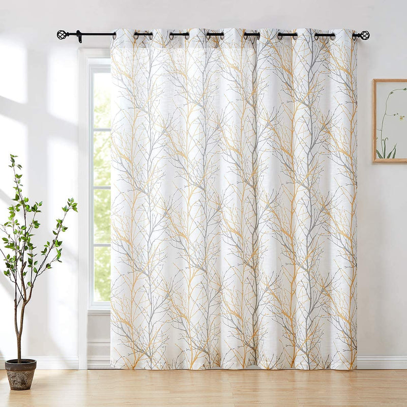 FMFUNCTEX Extra-Wide Patio Door Curtain 100 Inches Width by 96Inch Length Tree Print Not See through Linen Textured Semi Sheer Curtain Green-Gray Branch Sliding Door Panel 1 Pc 8Ft Home & Garden > Decor > Window Treatments > Curtains & Drapes Fmfunctex Yellow 100" x 108"| 1 Panel 