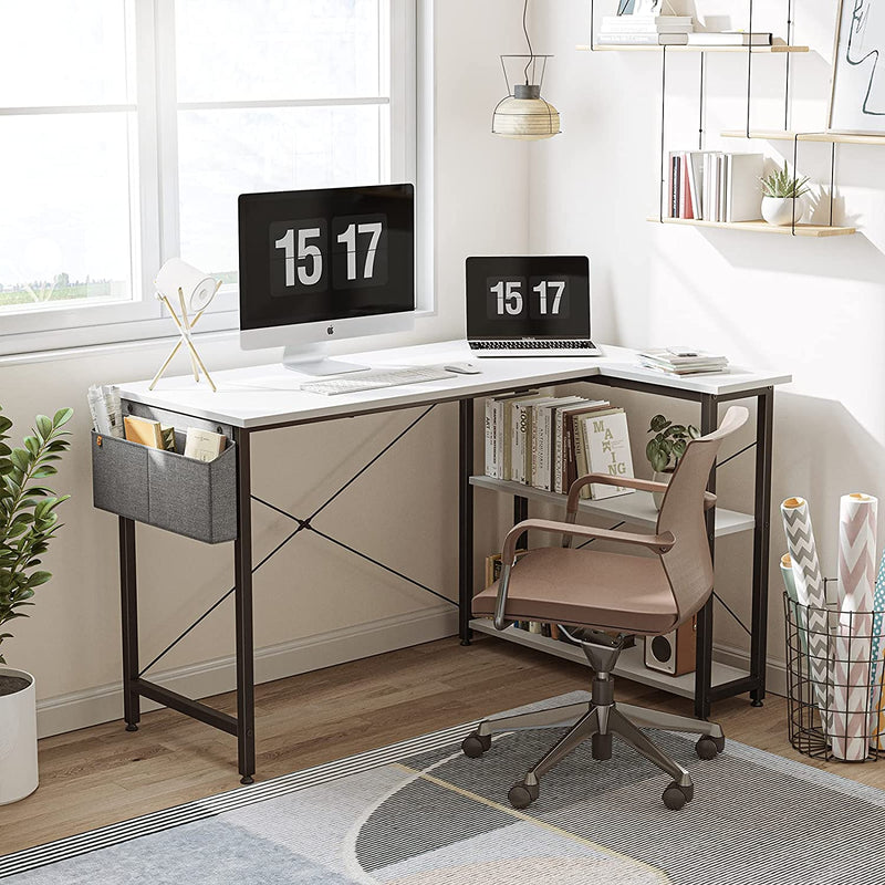 Cubicubi 47 Inch Small L Shaped Computer Desk with Storage Shelves Home Office Corner Desk Study Writing Table, White Home & Garden > Household Supplies > Storage & Organization CubiCubi   