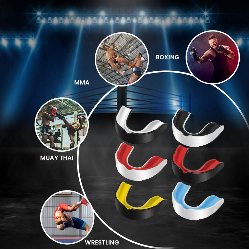 Mfaa.Roc Six Pieces Sports Mouthguard for Boxing MMA Rugby Taekwondo Lacrosse Jiu Jitsu Wrestling Karate Mouth Guard for Men Women Gear Mouthpiece for Youth Adults Gum Shield Double Colored with Case Sporting Goods > Outdoor Recreation > Winter Sports & Activities MFAA.ROC   