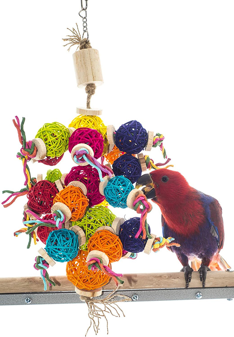 Birds LOVE Natural Foraging Bird Cage Toy Colorful W Vine Balls Wood Paper Rope Lots of Fun to Chew for Large Birds Macaws Cockatoos