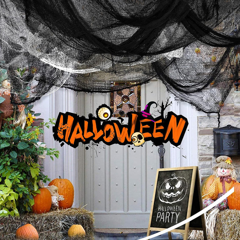 Xgunion Halloween Creepy Cloth 6Pcs 30×72Inch Halloween Black Spooky Scary Creepy Gauze Cloth Decor Creepy Cloth Halloween Decorations for Party Indoor Outdoor (4Black + 2White)