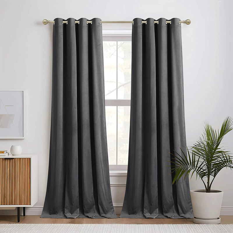 RYB HOME Black Velvet Curtains for Bedroom, Light Blocking Winds & Nosie Dampening Window Curtain Drapes Energy Saving Elegant Home Decoration for Kitchen Living Room, W52 X L84 Inches, 2 Panels Set Home & Garden > Decor > Window Treatments > Curtains & Drapes RYB HOME Grey W52 x L96 