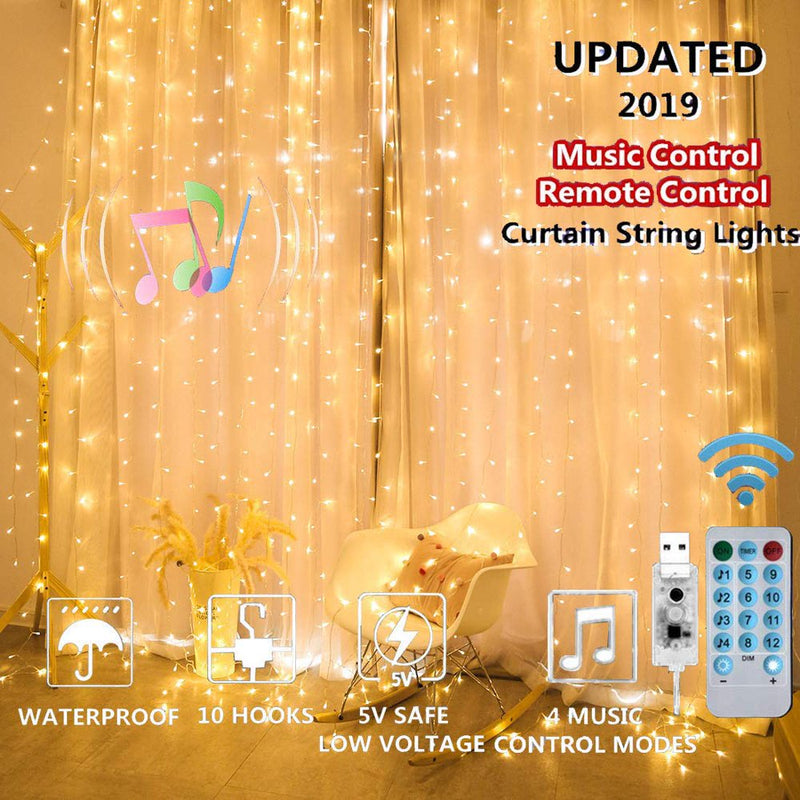 Epidgadget Window Curtain String Lights, 300 LED USB Powered Copper Wire String Light with Remote Control for Wedding Party Home Garden Bedroom Christmas Wall Decorations (Cool White) Home & Garden > Decor > Seasonal & Holiday Decorations EpicGadget Warm White  