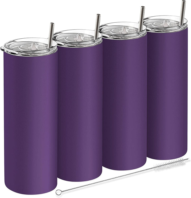 Earth Drinkware Stainless Steel Skinny Tumbler Set, 20 Oz (4 Pack) - Vacuum Insulated Coffee Tumblers with Lids and Straws - BPA Free - Travel Mugs, Keep Hot and Cold - Black Home & Garden > Kitchen & Dining > Tableware > Drinkware Earth Drinkware Purple - 4 Pack  