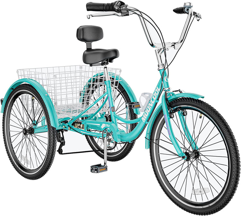 H&ZT Tricycle for Adults, 3 Wheeled Bikes for Adults，Trike Cruiser Bike, W/Large Basket & Maintenance Tools & Shimano Derailleur & Parking Brake Handle Sporting Goods > Outdoor Recreation > Cycling > Bicycles H&ZT Cruiser > mint 24" Cruiser 