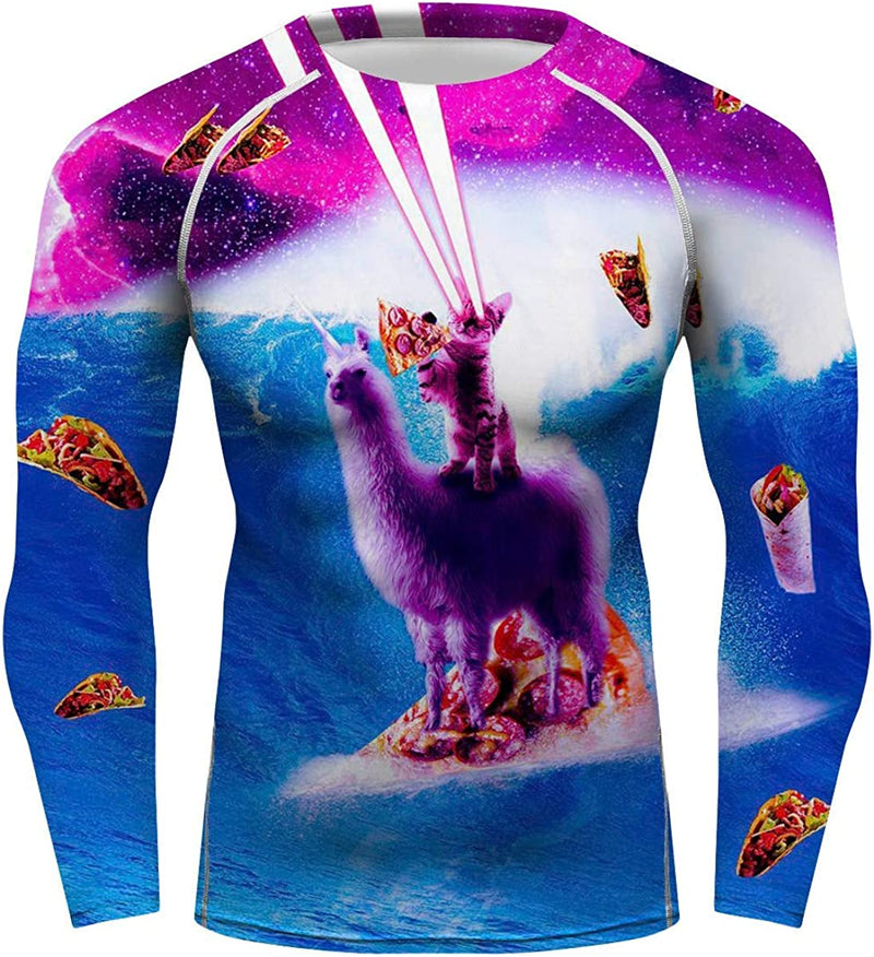 O2TEE Men'S Novelty Graphic Soft Slim Long Sleeve Compression Trainning Casual Top Sporting Goods > Outdoor Recreation > Cycling > Cycling Apparel & Accessories OTEE Space Cat Surfing Large 