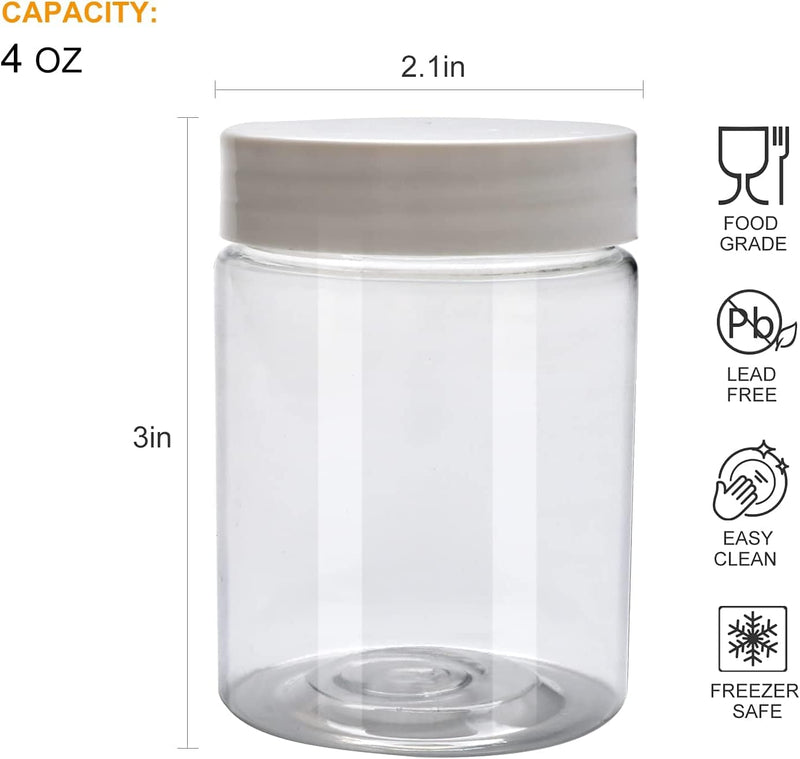 Accguan 30Pack 4Oz Plastic Jar Storage Container with White Lids Airtight Clear Wide-Mouth Slime Storage Jars for Cosmetic Cream Light Clay Home & Garden > Decor > Decorative Jars Accguan   