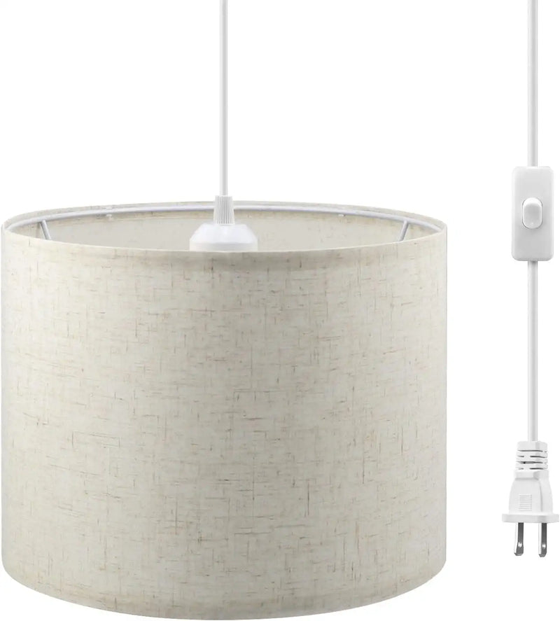 Plug in Pendant Light,15 FT Hanging Lamp with Plug in Cord, On/Off Switch, Pendant Lighting with Fabric Shade, Hanging Light Fixture for Living Room, Bedroom, Dining Room, Kitchen (Gray) Home & Garden > Lighting > Lighting Fixtures KUAUGST Beige  