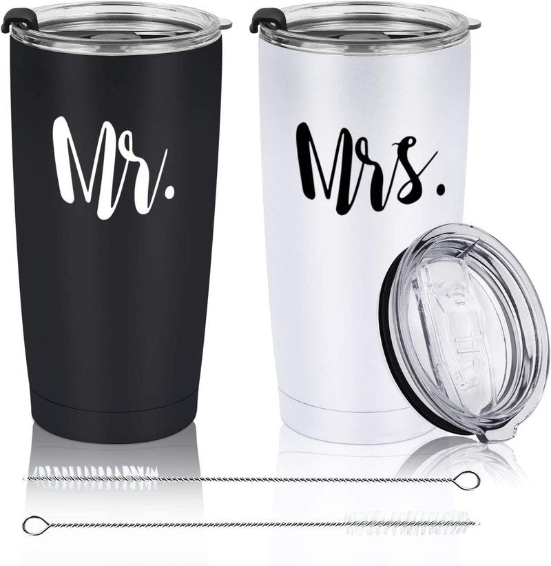 Mr and Mrs Tumbler Set of 2 Stainless Steel Travel Tumbler Ideas for Newlyweds Couples Wife Bride to Be Newly Engaged Bridal Shower, Insulated Travel Tumbler for Wedding Engagement(20 Oz, Black&White) Home & Garden > Kitchen & Dining > Tableware > Drinkware CozyHome 1 Black White  