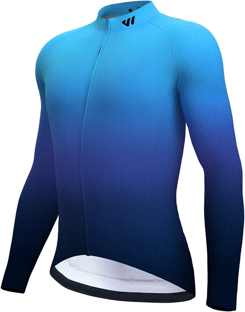 Lo.Gas Cycling Jersey Men Long Sleeve Bike Shirt Full Zip with Pockets Moisture Wicking Bicycle Clothes Sporting Goods > Outdoor Recreation > Cycling > Cycling Apparel & Accessories Lo.gas 02 Blue Gradient X-Large 