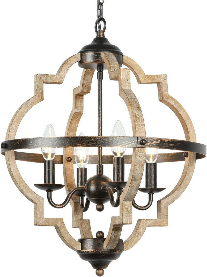T&A Orb 4-Light Farmhouse Chandelier, Stardust Finish Rustic Brown Chandelier,Wood and Iron Component Vintage Island Light for Kitchen Dining Room Foyer Home & Garden > Lighting > Lighting Fixtures > Chandeliers T&A TALENT AND ART   
