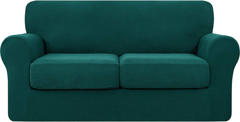 Hokway Couch Cover for 2 Cushion Couch 3 Piece Stretch Sofa Slipcovers with Separate Cushion for 2 Seater Couch Furniture Covers for Kids and Pets in Living Room(Medium,Dark Blue) Home & Garden > Decor > Chair & Sofa Cushions Hokway Dark Green Medium 