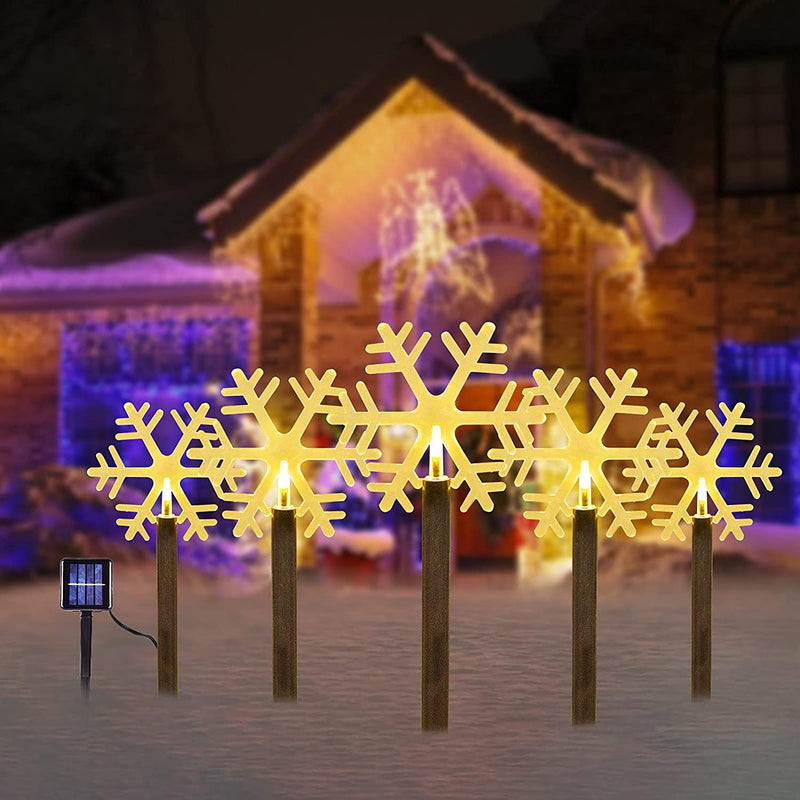 Bstge Outdoor Solar Garden Lights, 5 Pack Reindeer Christmas Decorations, Waterproof Stake Lights for Patio Yard Pathway  Bstge 1.Snowflake  
