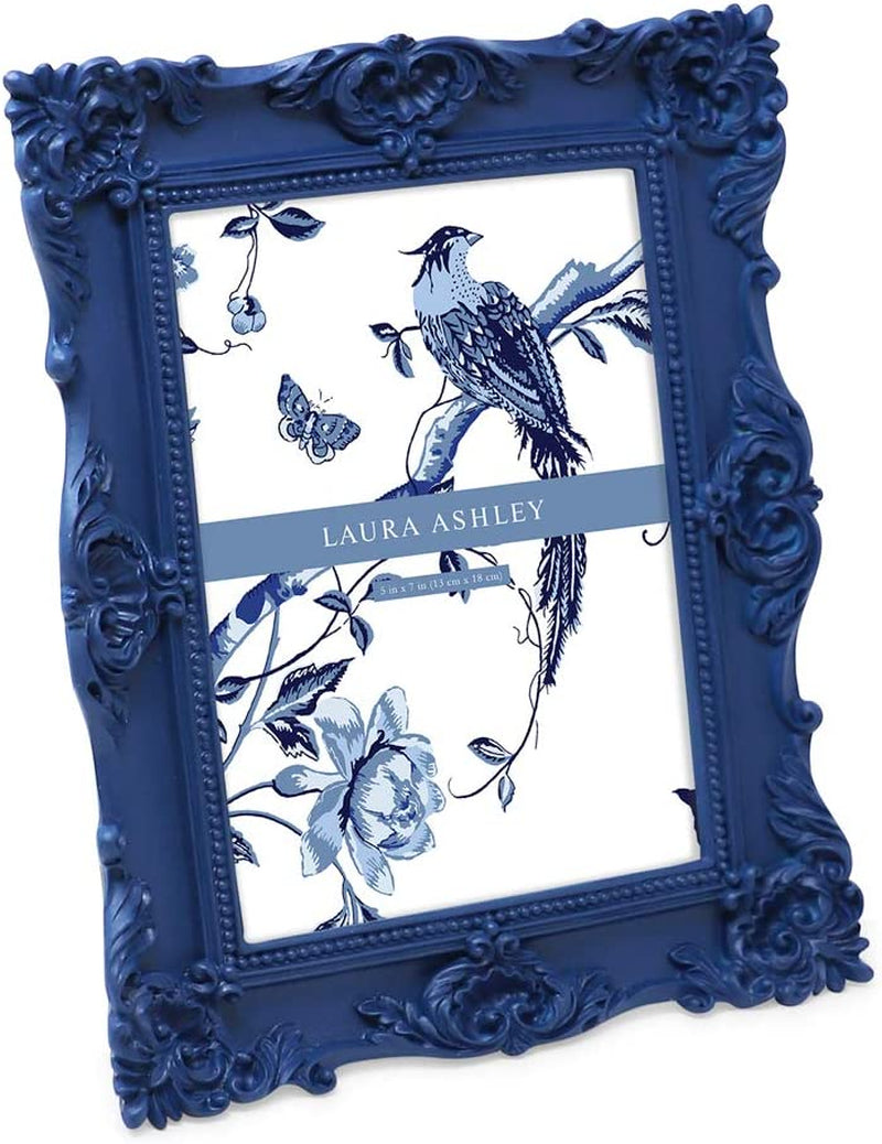 Laura Ashley 5X7 Black Ornate Textured Hand-Crafted Resin Picture Frame with Easel & Hook for Tabletop & Wall Display, Decorative Floral Design Home Décor, Photo Gallery, Art, More (5X7, Black) Home & Garden > Decor > Picture Frames Laura Ashley Navy 5x7 
