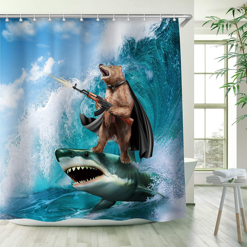 Rosielily Dinosaur Shower Curtain, Kids Shower Curtain, Funny Shower Curtain, Cute Shower Curtain Set with 12 Hooks, Cool Shower Curtain for Bathroom Decor, 72"X84" Sporting Goods > Outdoor Recreation > Fishing > Fishing Rods RosieLily Gobear 72"x78" 