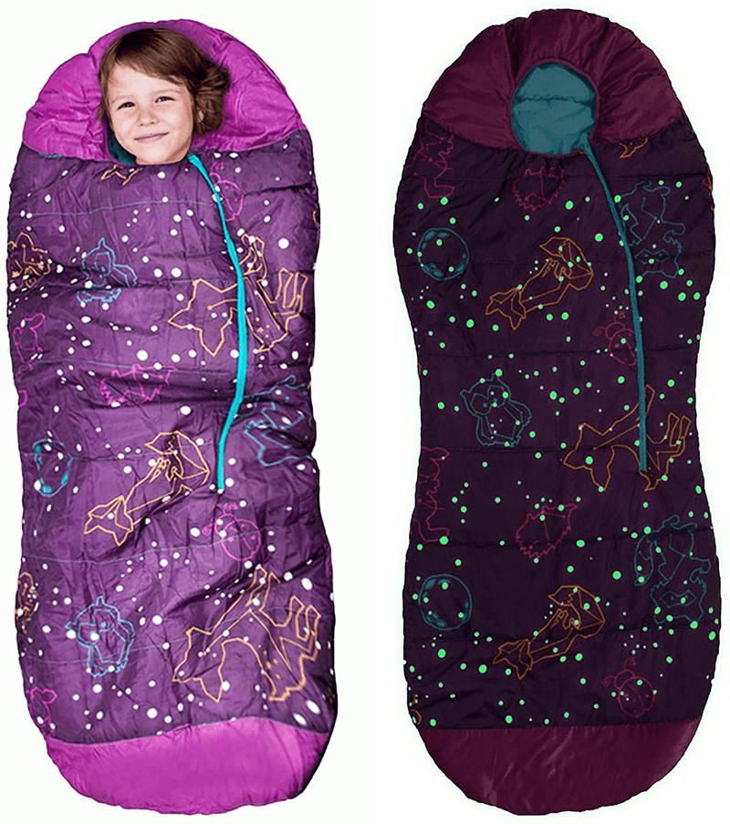 Acecamp Glow in the Dark Mummy Sleeping Bag for Kids and Youth, Temperature Rating 30°F/-1°C, Water-Resistant for Camping, Hiking, and Slumber Party Sporting Goods > Outdoor Recreation > Camping & Hiking > Sleeping Bags AceCamp Purple Youth 