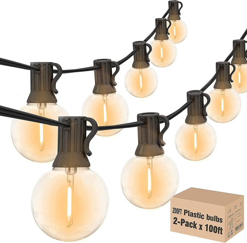 Achin Outdoor String Lights 150FT LED ST38 Edison Vintage Style String Lights Outdoor Dimmable Warm 2200K with 75 Shatterproof Bulbs Plastic String Lights Waterproof for Patio Bistro Gazebo Lights Home & Garden > Lighting > Light Ropes & Strings Achin G40-2200K White 200FT 100 Bulbs(2*100FT) 