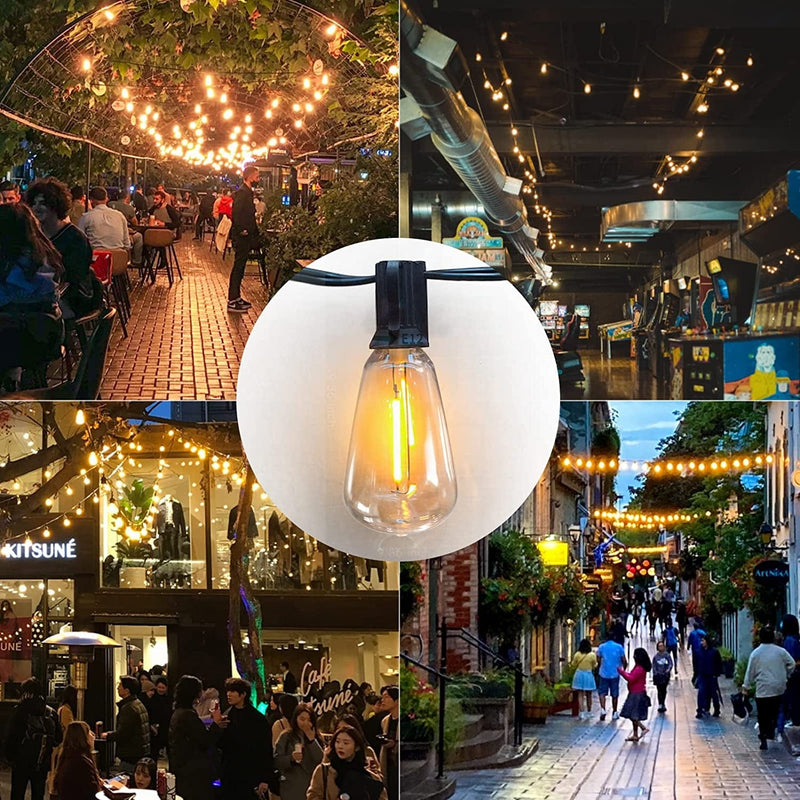 Achin Outdoor String Lights 150FT LED ST38 Edison Vintage Style String Lights Outdoor Dimmable Warm 2200K with 75 Shatterproof Bulbs Plastic String Lights Waterproof for Patio Bistro Gazebo Lights