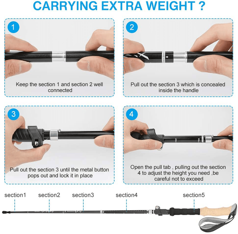 Achort Folding Hiking Poles - 2Pc Pack Collapsible Trekking Poles Lightweight & Antishock Aluminum 7075 Walking Stick with Natural Cork Grips and Adjustable Quick Flip-Lock for Men, Women Sporting Goods > Outdoor Recreation > Camping & Hiking > Hiking Poles Achort   