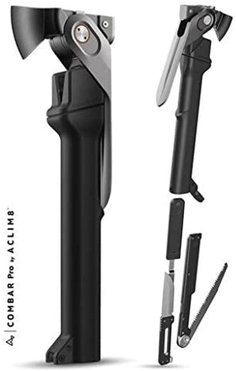Aclim8 COMBAR Pro Titanium - Rescue and Survival Tool, 5 in 1: Hammer, Axe, and Spade Built into the Body, with an Additional Knife and Saw and a Magazine - Elite Adventurer Tool