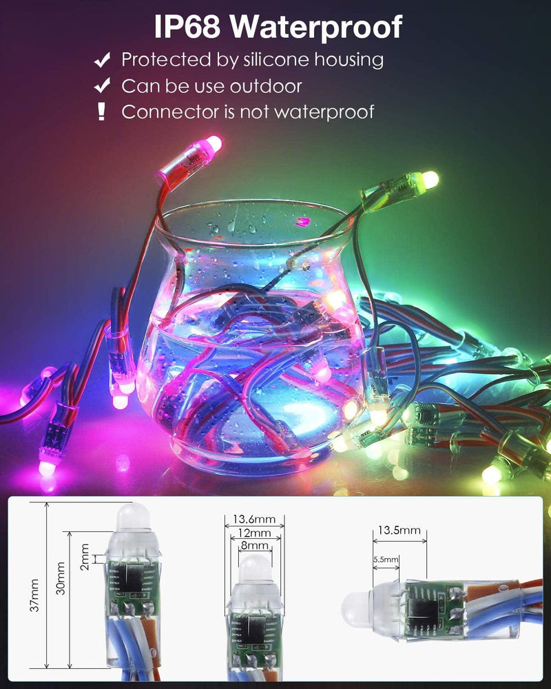Aclorol WS2811 RGB LED Pixel String Lights Individually Addressable 5V Waterproof IP68 2X50Pcs Full Colour 12Mm Diffused Digital round LED for Christmas Holiday Party Sign Advertising Board Decorative Home & Garden > Lighting > Light Ropes & Strings Aclorol   