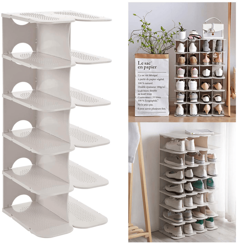 ACPOP Shoe Slots Organizer, Adjustable Shoe Rack,Better Stability Shoe Organizer,Shoe Stacker,Space Saver,Pack of 6,Grey Furniture > Cabinets & Storage > Armoires & Wardrobes ACPOP White 6 Layer 