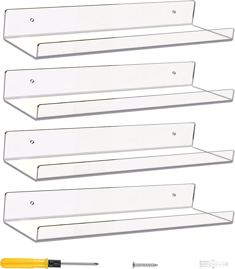 Acradec Acrylic Shelves for Wall Set of 4, 15” X 4” - Spacious Clear Shelves with Mounting Kit - Easy to Install, Versatile & Sturdy Shelfs - Funko Pop Shelves Perfect for Decoration & Storage Furniture > Shelving > Wall Shelves & Ledges ACRADEC 15 Inch 4 Pack  