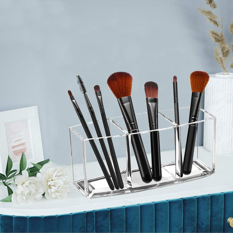 Acrylic Makeup Brush Organizer Holder Clear Cosmetic Brushes Storage with 3 Slots Home & Garden > Household Supplies > Storage & Organization Watpot   