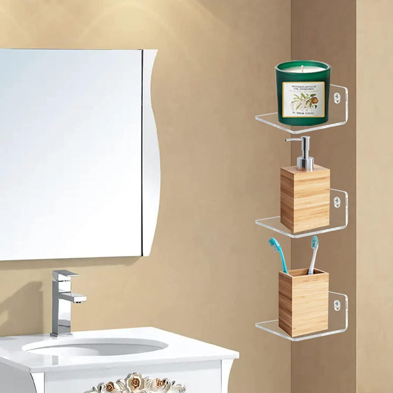 Acrylic Small Adhesive Wall Shelves, 3-Ledges, Clear Mini Shelf Flexible Use for Wall Space Furniture > Shelving > Wall Shelves & Ledges Bigfety   
