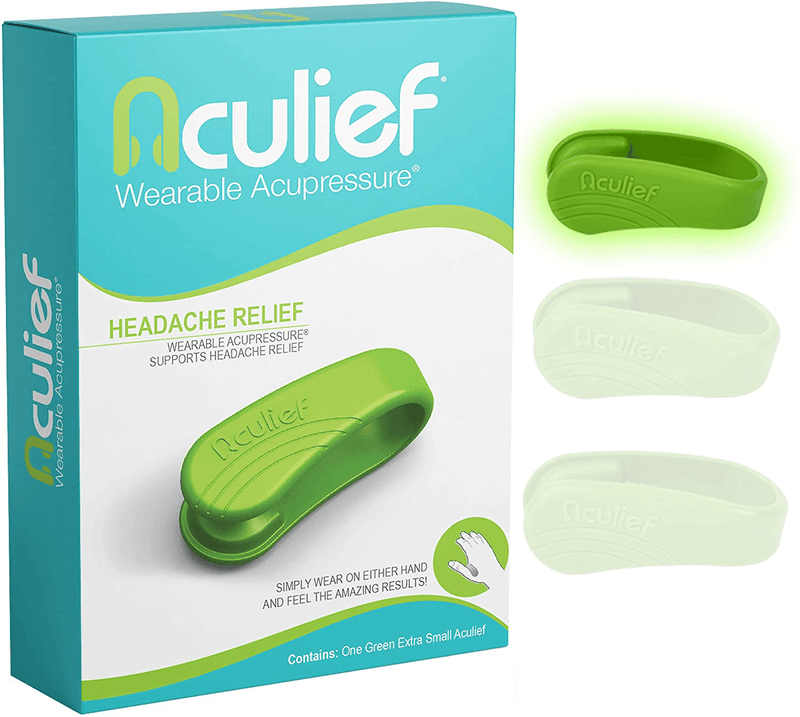 Aculief - Award Winning Natural Headache, Migraine, Tension Relief Wearable – Supporting Acupressure Relaxation, Stress Alleviation, Soothing Muscle Pain - Simple, Easy, Effective 1 Pack - (Green) Electronics > Computers > Handheld Devices Aculief Green X-Small/Kids (Pack of 1) 