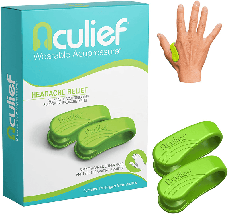 Aculief - Award Winning Natural Headache, Migraine, Tension Relief Wearable – Supporting Acupressure Relaxation, Stress Alleviation, Soothing Muscle Pain - Simple, Easy, Effective 2 Pack - (Teal) Electronics > Computers > Handheld Devices Aculief Green Regular (Pack of 2) 