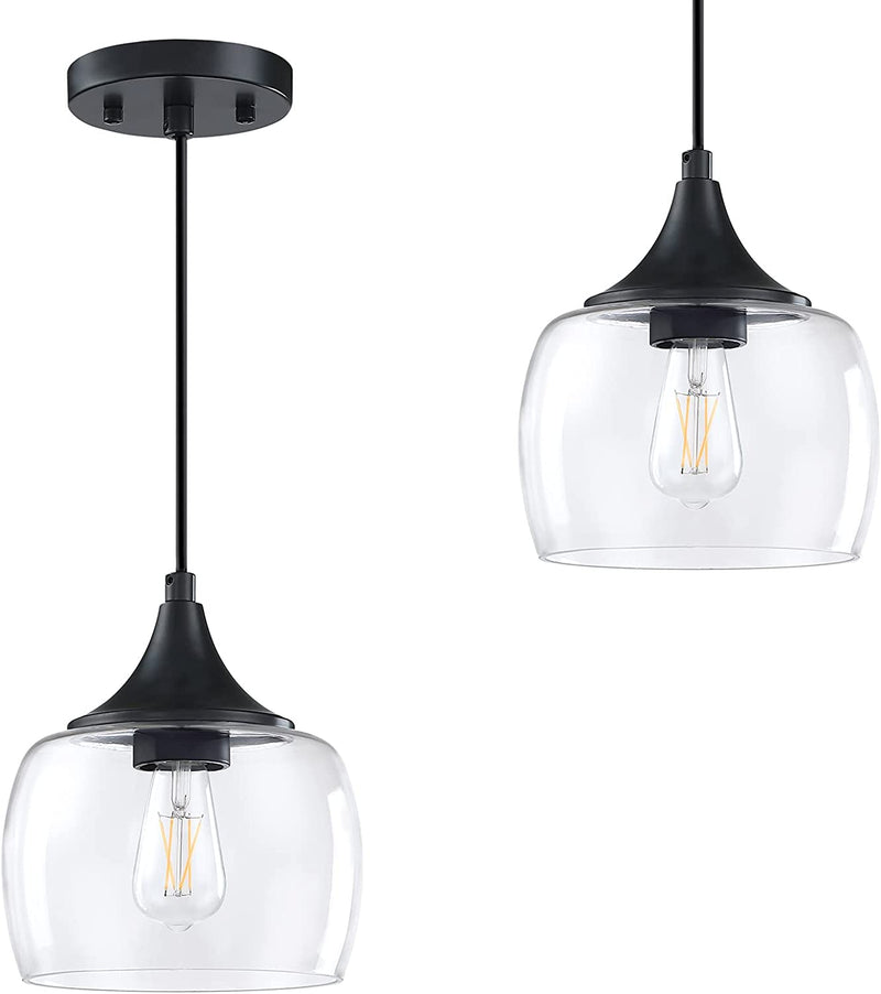 Doraimi Lighting 1 Light Industrial Kitchen Island Pendant Light 7.3" Clear Glass with Brushed Bronze Finish, Adjustable Cord Farmhouse Ceiling Pendant Light for Restaurant Kitchen Island Home & Garden > Lighting > Lighting Fixtures dongguan doraimi leading inc Black 2 Pack  