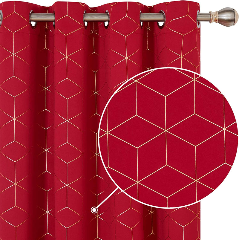 Deconovo Blackout Curtains Gold Diamond Foil Print Black, 52W X 84L Inch, Thermal Insulated Room Darkening Sun Blocking Grommet Curtain Panels for Living Room Set of 2 Home & Garden > Decor > Window Treatments > Curtains & Drapes Deconovo Red 52W x 45L Inch 