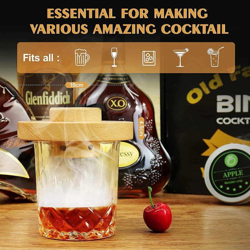 Cocktail Smoker Kit with Torch - Drink Whiskey Bourbon Smoker Infuser Kit with 4 Flavors Wood Chips, Old Fashioned Smoker Kit for Meat Cheese Salad-Gifts for Whiskey Lovers/Father/Men(No Butane)
