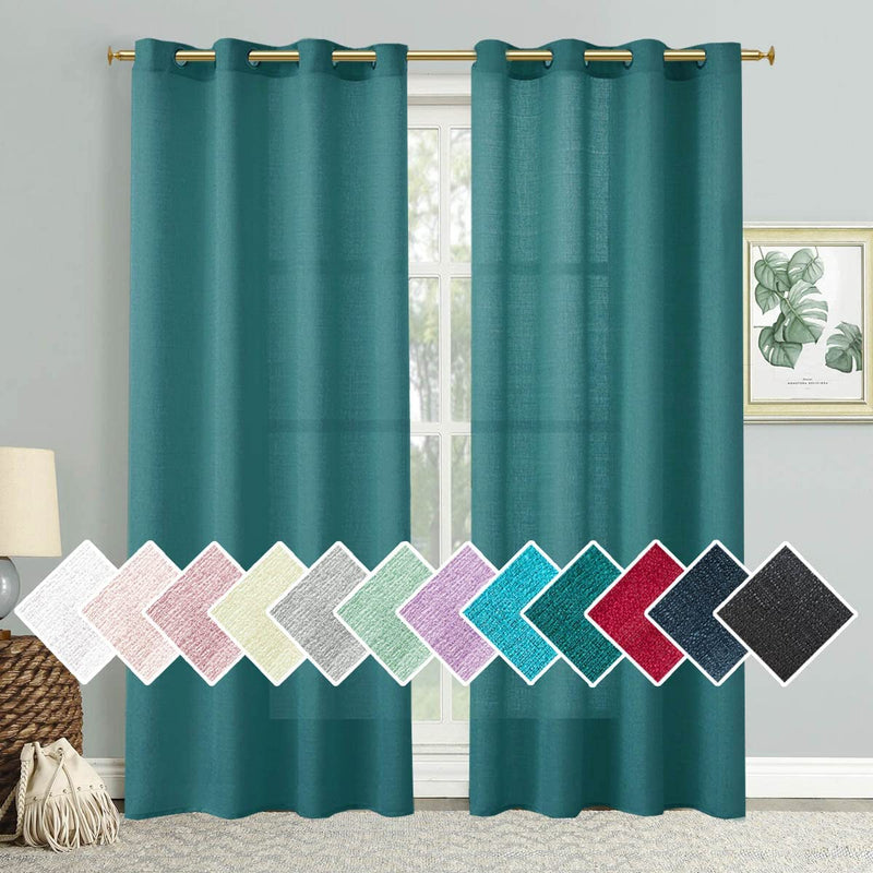 SOFJAGETQ Light Grey Sheer Curtains, Linen Look Semi Sheer Curtains 84 Inches Long, Grommet Light Filtering Casual Textured Privacy Curtains for Living Room, Bedroom, 2 Panels (Each 52 X 84 Inch Home & Garden > Decor > Window Treatments > Curtains & Drapes SOFJAGETQ Peacock Green 52W x96L 