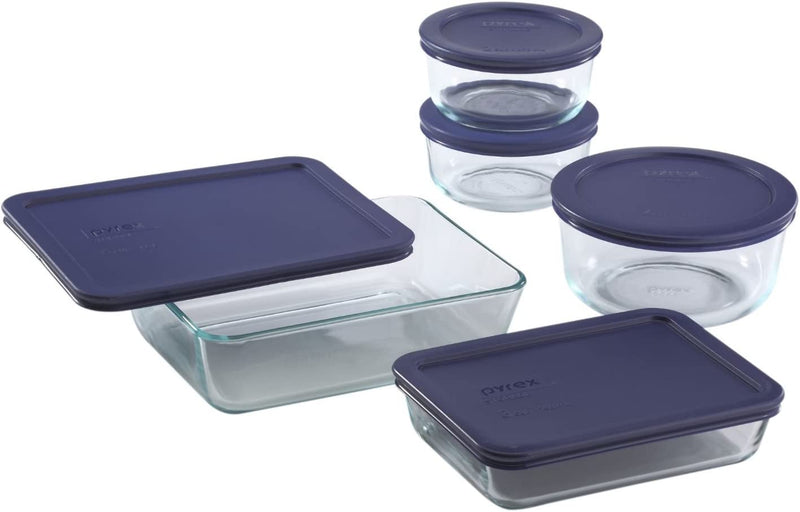Pyrex Simply Store 10-Pc Glass Food Storage Container Set with Lid, 6-Cup, 3-Cup, 4-Cup & 2-Cup round & Rectangular Meal Prep Containers with Lid, Bpa-Free Lid, Dishwasher, Microwave and Freezer Safe Home & Garden > Household Supplies > Storage & Organization Pyrex Blue 10 PC Set 