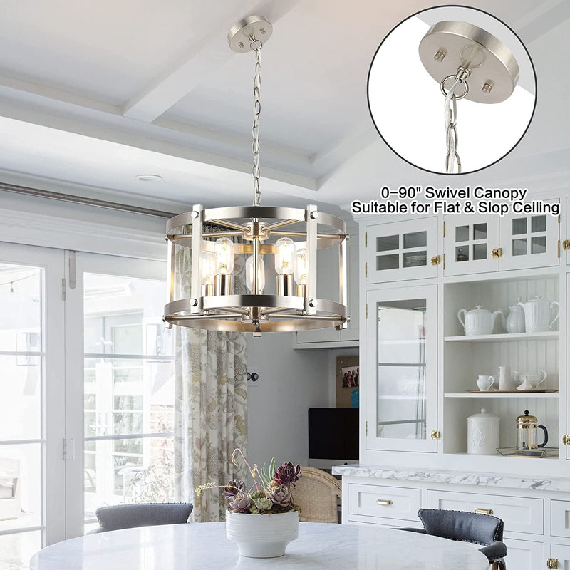 WINGBO 5-Light Farmhouse round Chandelier, Industrial Hanging Pendant Light with Metal Drum Shade, Height Adjustable for Flat and Slop Ceiling, Kitchen Island, Dining Room, Living Room, Nickel Home & Garden > Lighting > Lighting Fixtures > Chandeliers WINGBO   
