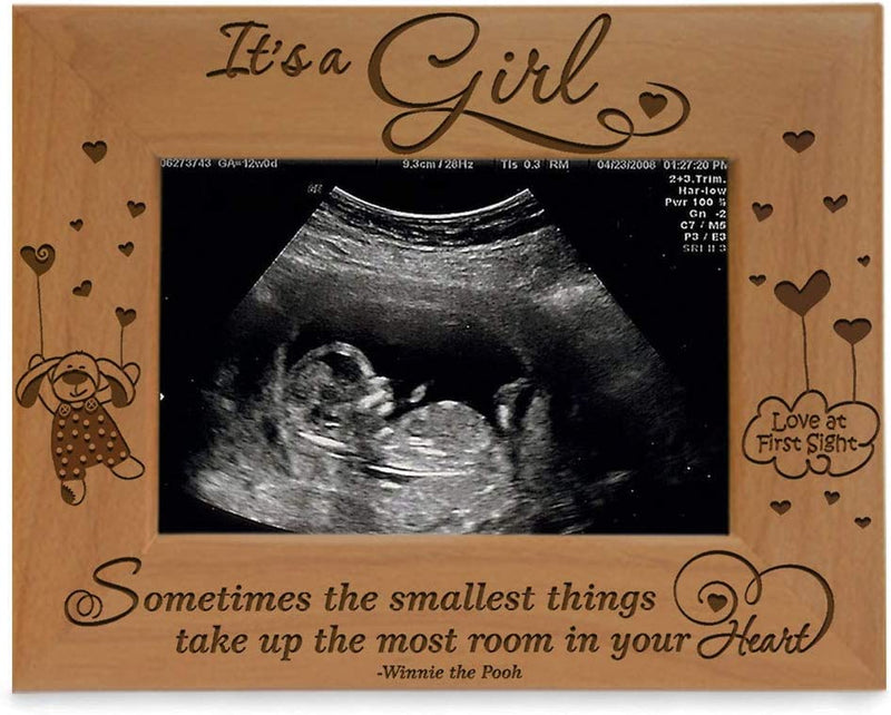 KATE POSH Baby Engraved Wood Picture Frame - Sometimes the Smallest Things Take up the Most Room in Your Heart - Winnie the Pooh Sonogram Picture Frame, New Mom, New Dad (3 1/2 X 5 - It'S a Boy) Home & Garden > Decor > Picture Frames KATE POSH 3 1/2 x 5 - It's a Girl  