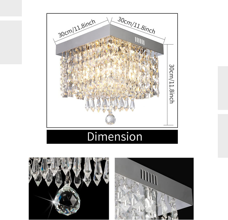 Modern Luxury Crystal Chandelier, Contemporary Raindrop Crystal Ball Square Chandelier Lighting Pendant Ceiling Lamp Flush Mount Ceiling Light Fixture Chandelier for Dining Room Bedroom of CRYSTOP Home & Garden > Lighting > Lighting Fixtures > Chandeliers CRYSTOP   