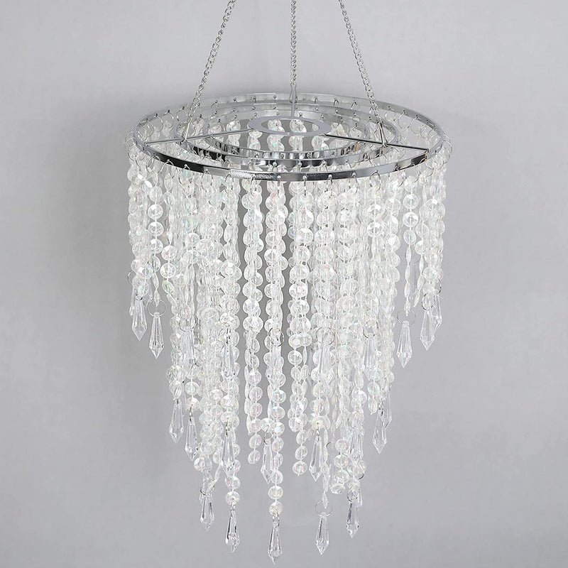 Cioceen Acrylic Chandelier Shade, Ceiling Light Shade Beaded Pendant Lampshade with Crystal Beads and Chrome Frame for Bedroom, Wedding or Party Decoration, Diameter 8.7'' 3 Tiers Home & Garden > Lighting > Lighting Fixtures > Chandeliers Cioceen   