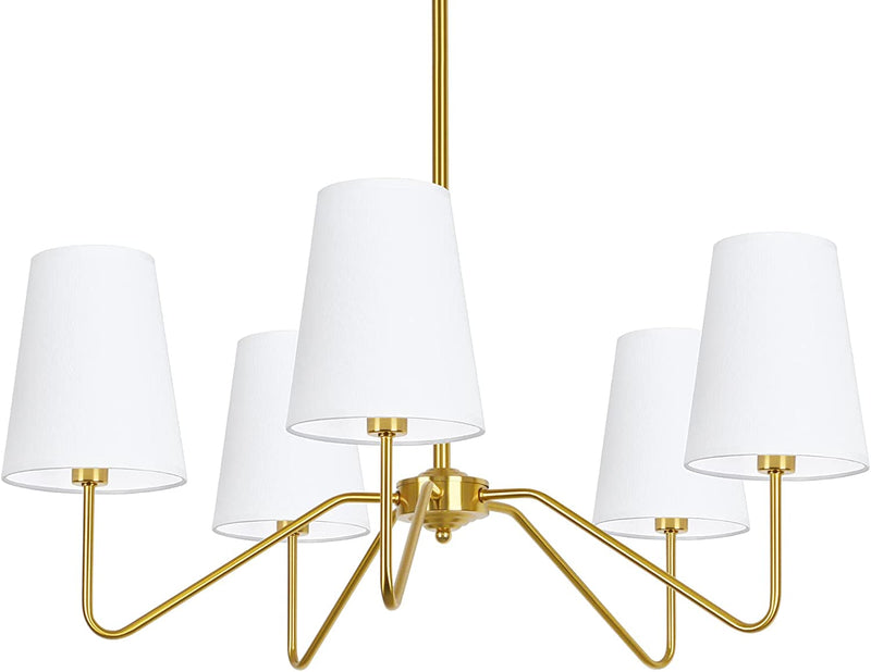 5-Light Modern Chandelier with White Shades, Classic Pendant Ceiling Light Fixture for Dining Room, 30” Black Chandelier with E12 Base Hanging Lamp for Living Room Hallway Bedroom, Height Adjustable Home & Garden > Lighting > Lighting Fixtures > Chandeliers Bosceos Gold  