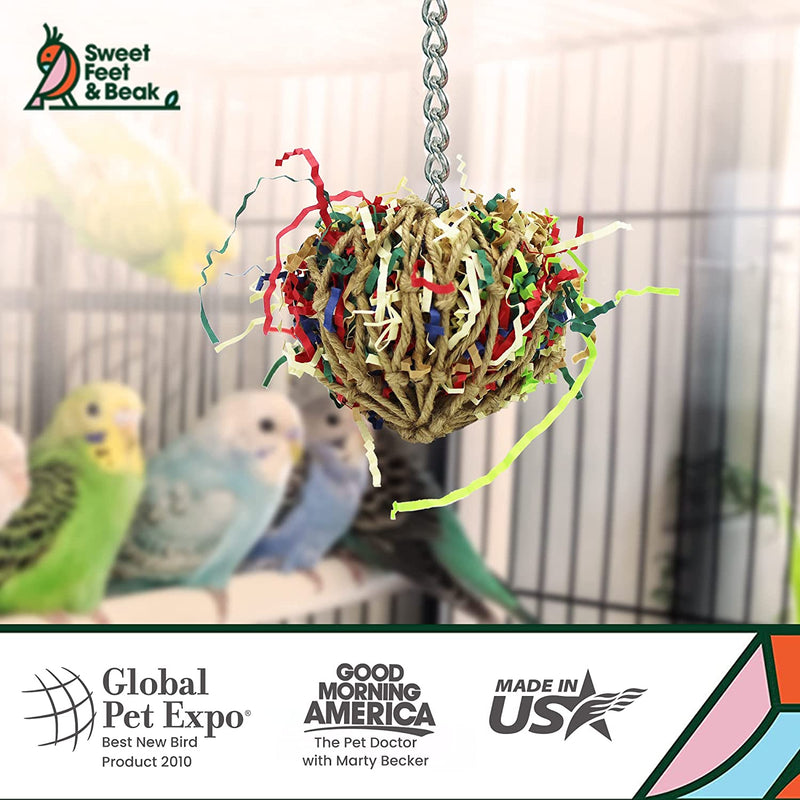Sweet Feet and Beak Super Shredder Ball - Bird Toys Cage Accessories, Keep Your Birds Foraging for Treasures, Non-Toxic Toys for Birds Big and Small, Shredder Toy Birds Will Love Parrot to Finches