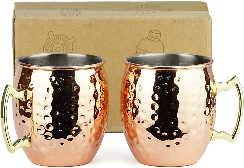 PG Moscow Mule Mugs | Large Size 19 Ounces | Set of 4 Hammered Cups | Stainless Steel Lining | Pure Copper Plating | Gold Brass Handles | 3.7 Inches Diameter X 4 Inches Tall Home & Garden > Kitchen & Dining > Barware PG 2 Count (Pack of 1)  