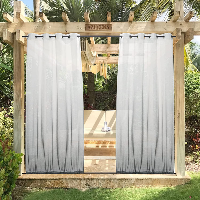 NICETOWN 2 Panels Waterproof White & Turquoise Ombre Outdoor Sheer Patio Curtains, Rustproof Grommet Linen Vertical Drapes Semi Sheer for Pool / Cabana, W54 X L84 Home & Garden > Decor > Window Treatments > Curtains & Drapes NICETOWN Grey W54 x L84 | 2 PCs 