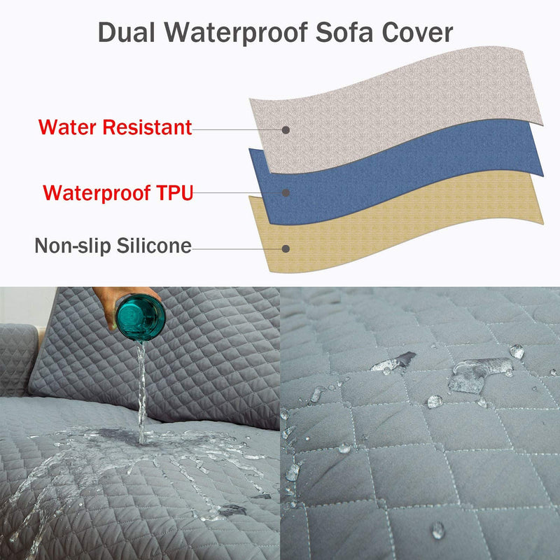 Haowaner Dual Waterproof & Water Resistant Couch Cover for Pet, Premium Quilted Large Sofa Cover for Dogs Cats Resistant Sofa Protector for Living Room, Furniture Cover Seat Width up to 78"-80",Grey Home & Garden > Decor > Chair & Sofa Cushions HAOWANER   