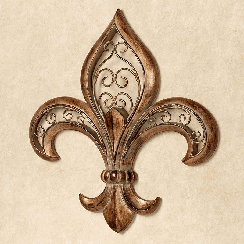 Adalina Fleur de Lis Wall Art Burnished Gold - Made of Resin, Metal Scroll Decor - French Traditional Style - Roman Emblem For Home - Measures 16 Inches Wide, 17 Inches High